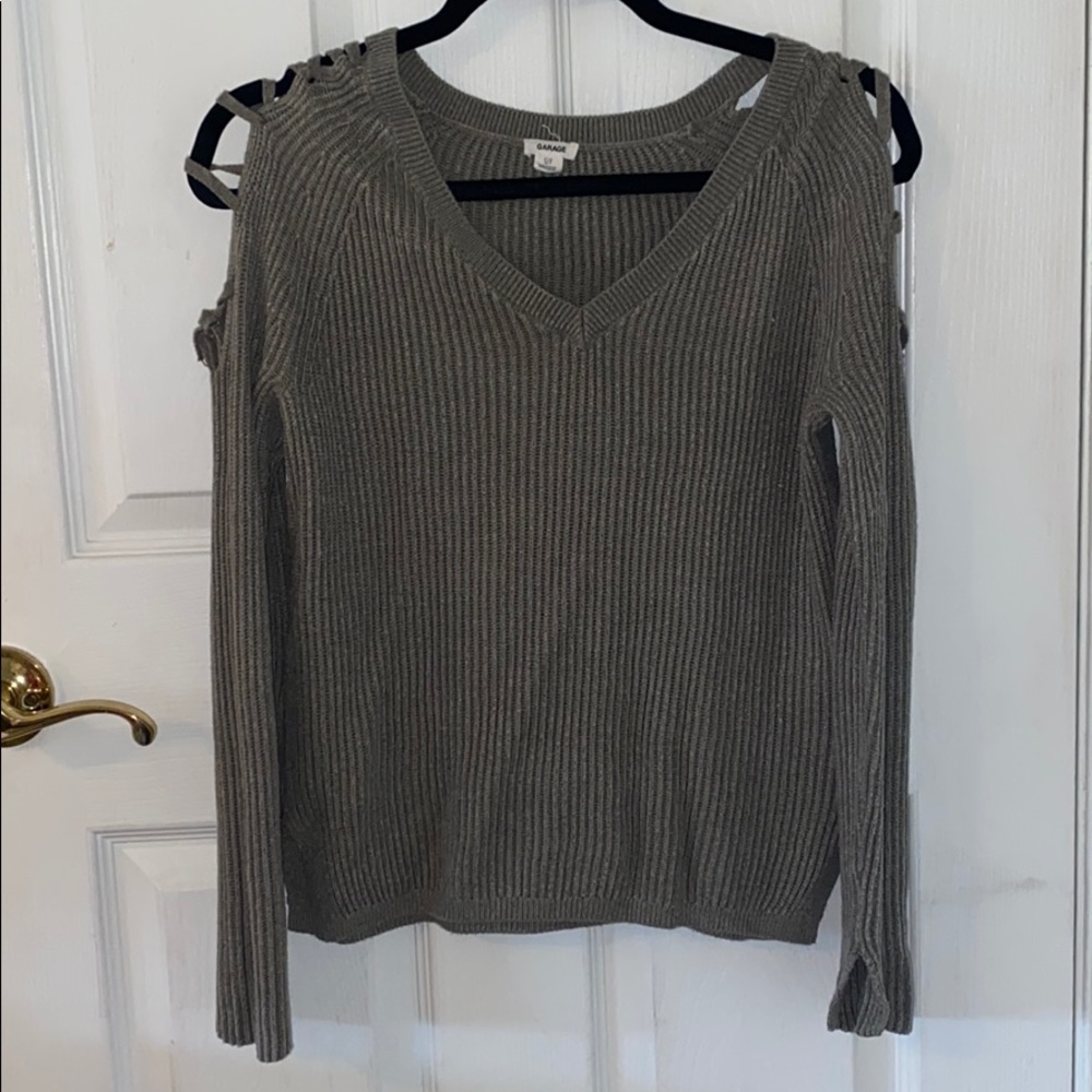 Olive Gray Peekaboo Shoulder Sweater